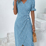 Vestido Cruzado Floral con Cuello en V