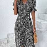 Vestido Cruzado Floral con Cuello en V