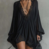 Vestido Mini de Chiffon Negro con Encaje Laura