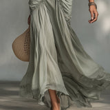 Vestido Maxi de Tela Stretch Gris y Chiffon Clara para Mujer