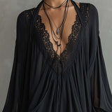 Vestido Mini de Chiffon Negro con Encaje Laura