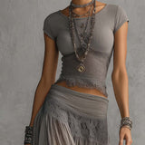 Luisa - Conjunto de Top de Encaje y Falda Maxi Plisada para Dama