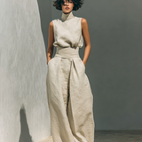 Aida - Conjunto de Blusa Sin Mangas y Pantalones de Pierna Ancha en Algodón y Lino Minimalista para Dama