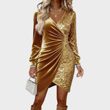 Vestido de Fiesta Brisa con Brillos y Efecto Draped
