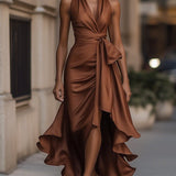 Vestido de Satén con Drapé en la Cintura para Mujer DELAS