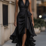 Vestido de Satén con Drapé en la Cintura para Mujer DELAS