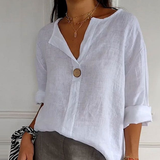 Top de Algodón y Lino ARAI con Cuello en V y Botones