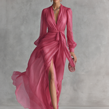 Vestido de Chiffon Rosa Cindy con Escote en V para Mujer