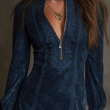 Vestido Corto Elegante de Ante con Encaje Helena™