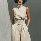 Aida - Conjunto de Blusa Sin Mangas y Pantalones de Pierna Ancha en Algodón y Lino Minimalista para Dama