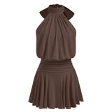 Minivestido sin mangas Griselda con cuello alto y bufanda para Mujer