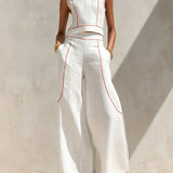 Conjunto Blanco Vitto con Top Sin Mangas y Pantalón de Pierna Ancha para Mujer