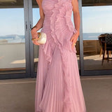 Vestido Largo Plisado Rosé