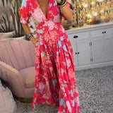 Vestido Floral con Cuello en V y Bolsillos Catrisa™