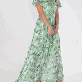 Vestido Largo Floral Marit con Cuello en V