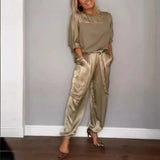 Bindi™ Conjunto Elegante de Camisa de Manga Corta y Pantalones Informales