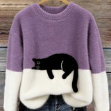 Suéter Femenino con Gráfico de Gato Luna