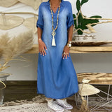 Vestido Largo Denim con Abertura Lateral