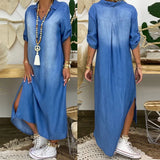Vestido Largo Denim con Abertura Lateral