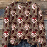 Sudadera Casual Coral con Estampado de Hojas y Bordado para Mujer