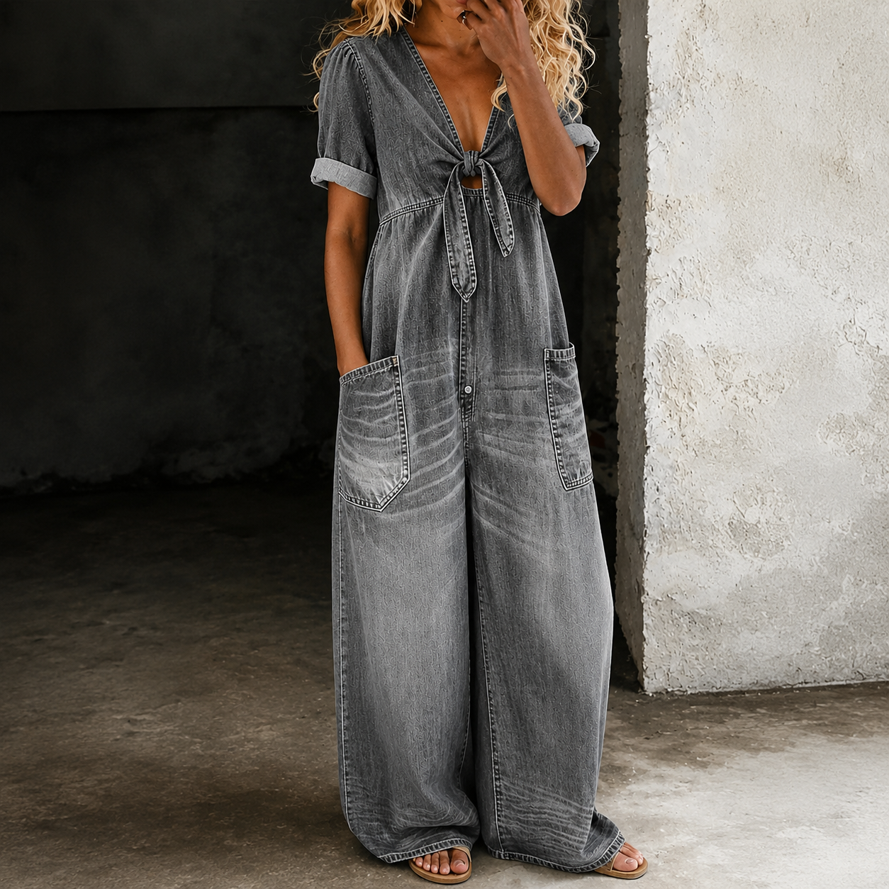 Mono de Denim de Pierna Ancha Maya para Mujer