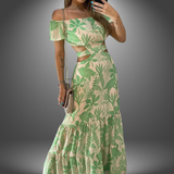 Vestido Largo Floral con Hombros Descubiertos Lilli