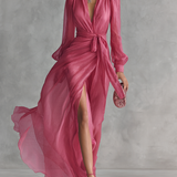 Vestido de Chiffon Rosa Cindy con Escote en V para Mujer