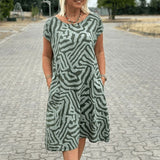 Vestido de Verano Nelia con Cuello Redondo y Estampado Bonito