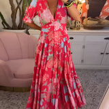 Vestido Floral con Cuello en V y Bolsillos Carine