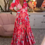 Vestido Floral con Cuello en V y Bolsillos Catrisa™