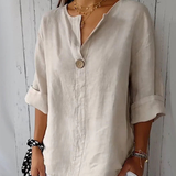 Top de Algodón y Lino ARAI con Cuello en V y Botones