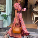 Vestido Largo Asimétrico Miriam con Mangas Cortas Abullonadas