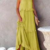Vestido Largo con Volantes y Cuello Halter Sarah