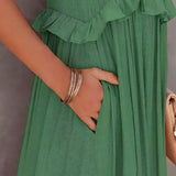 Vestido Largo con Volantes y Cuello Halter Sarah
