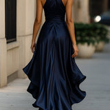 Vestido de Satén con Drapé en la Cintura para Mujer DELAS