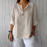 Top de Algodón y Lino ARAI con Cuello en V y Botones