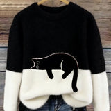 Suéter Femenino con Gráfico de Gato Luna