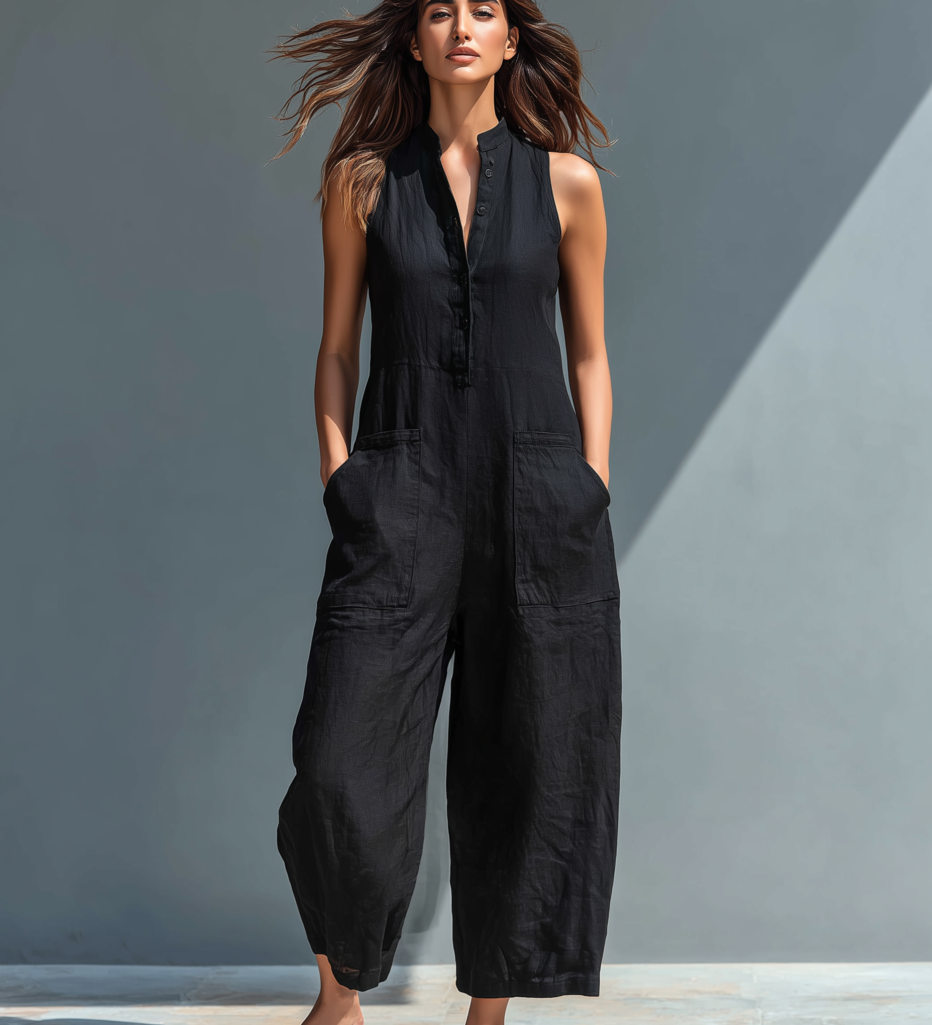 Mono Minimalista de Lino para Mujer Sin Mangas