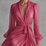 Vestido de Chiffon Rosa Cindy con Escote en V para Mujer