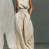 Aida - Conjunto de Blusa Sin Mangas y Pantalones de Pierna Ancha en Algodón y Lino Minimalista para Dama