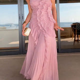 Vestido Largo Plisado Rosé