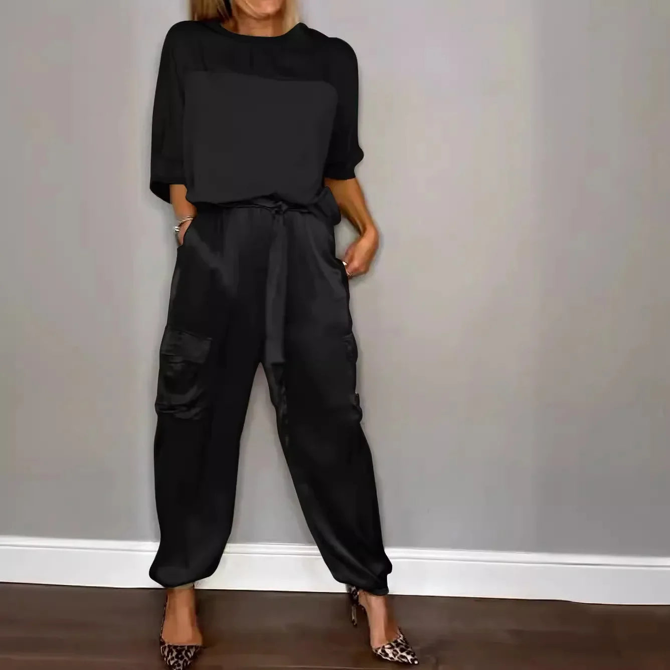 Conjunto Elegante Bindi™ de Camisa de Media Manga y Pantalones Informales