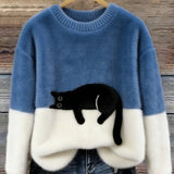 Suéter Femenino con Gráfico de Gato Luna