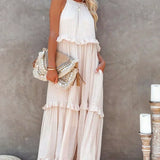 Vestido Largo con Volantes y Cuello Halter Sarah