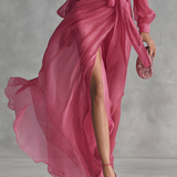 Vestido de Chiffon Rosa Cindy con Escote en V para Mujer