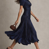 Vestido Midi Satinado Rayas Retro Adriana para Mujer