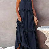 Vestido Largo con Volantes y Cuello Halter Sarah