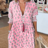 Vestido Casual Estampado Modena con Escote en V y Manga Media para Mujer