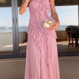 Vestido Largo Plisado Rosé