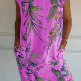 Vestido Estampado Grace™ de Cuello Redondo de Algodón y Lino para Mujer